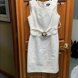 Tahari Sleeveless White Belted Dress